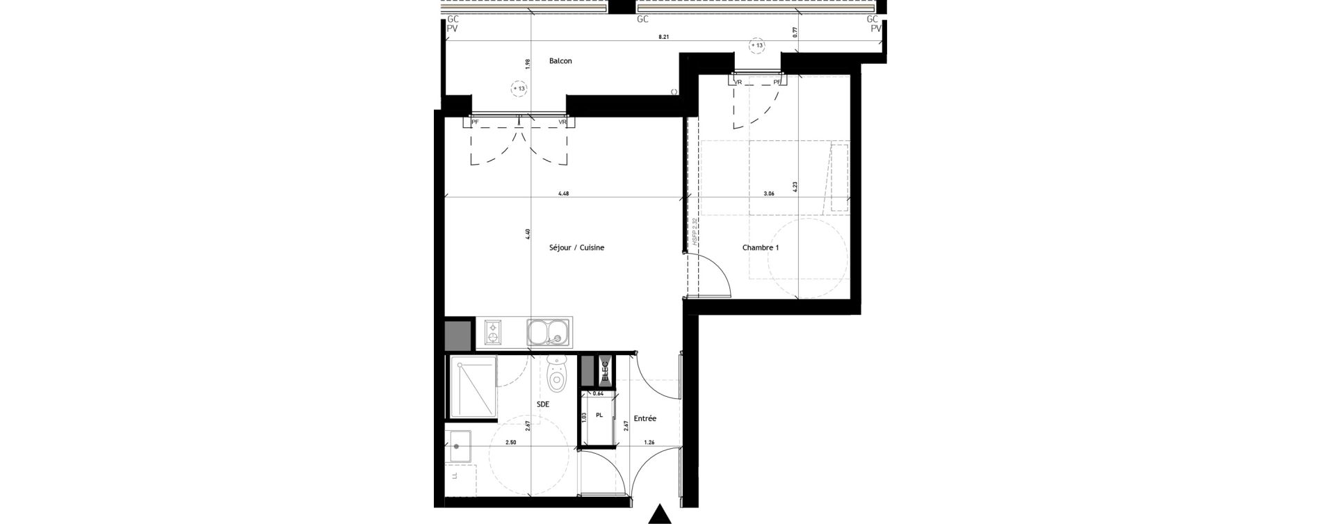 Appartement T2 de 43,27 m2 &agrave; Rennes Beauregard