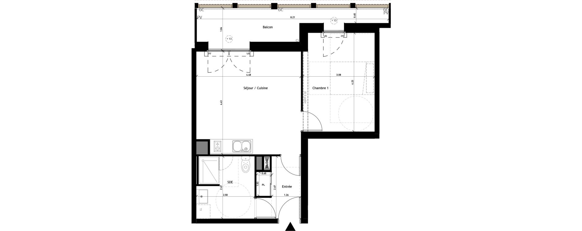 Appartement T2 de 43,29 m2 &agrave; Rennes Beauregard