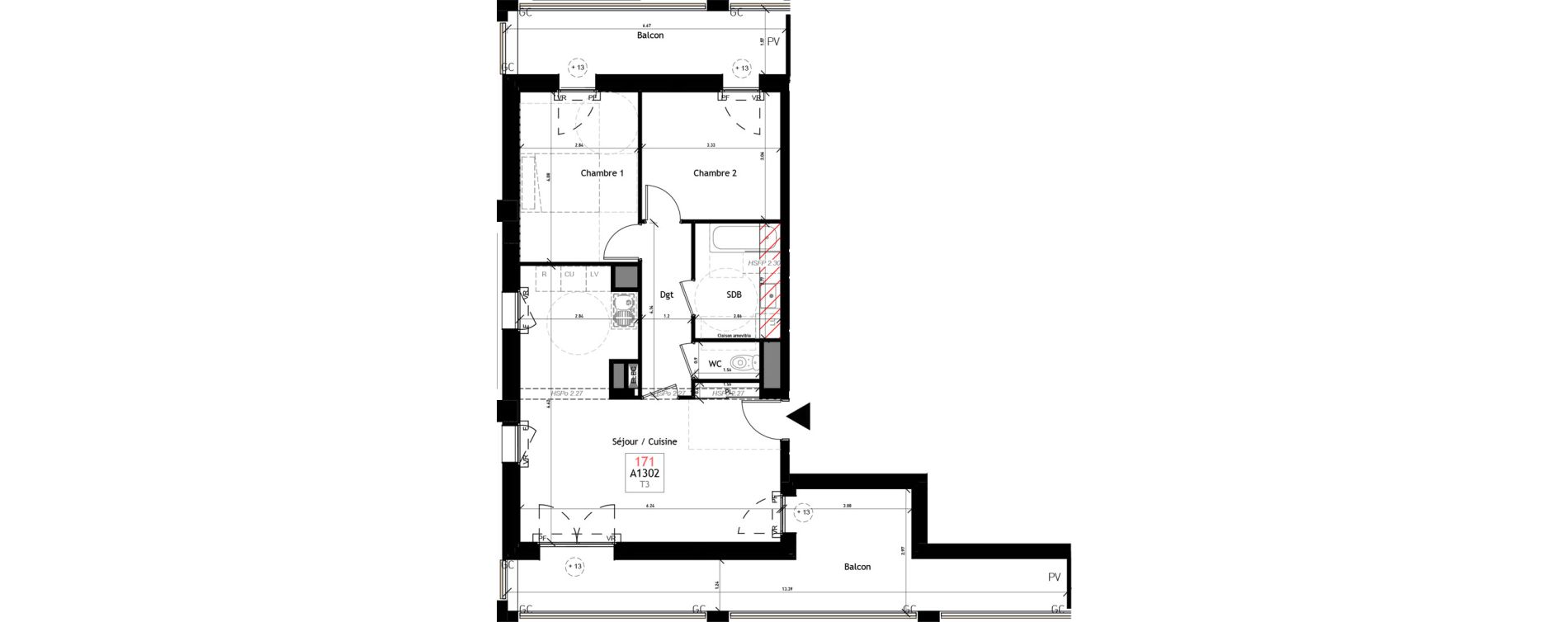 Appartement T3 de 63,79 m2 &agrave; Rennes Beauregard