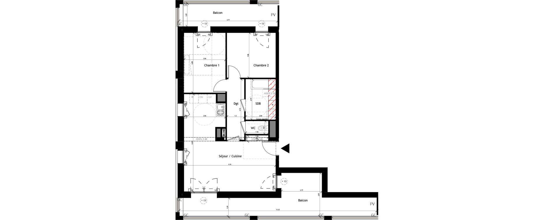 Appartement T3 de 63,79 m2 &agrave; Rennes Beauregard