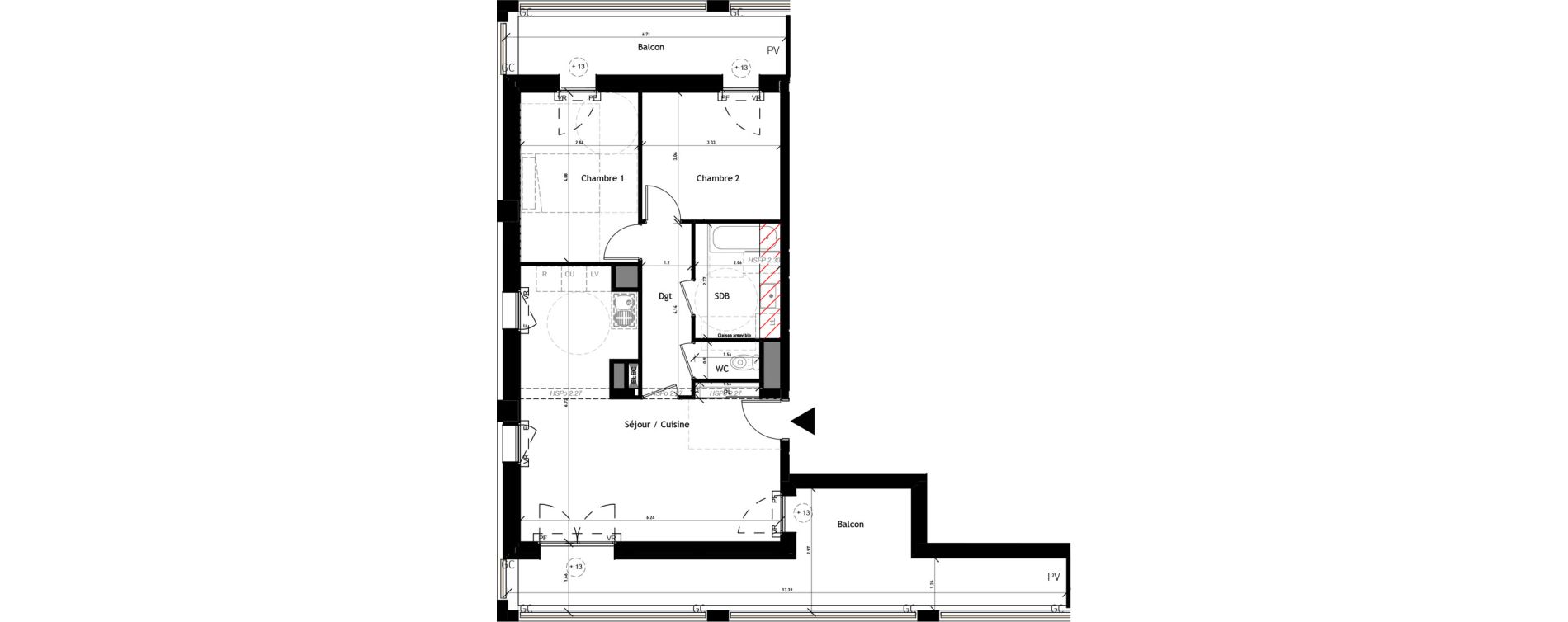 Appartement T3 de 63,79 m2 &agrave; Rennes Beauregard