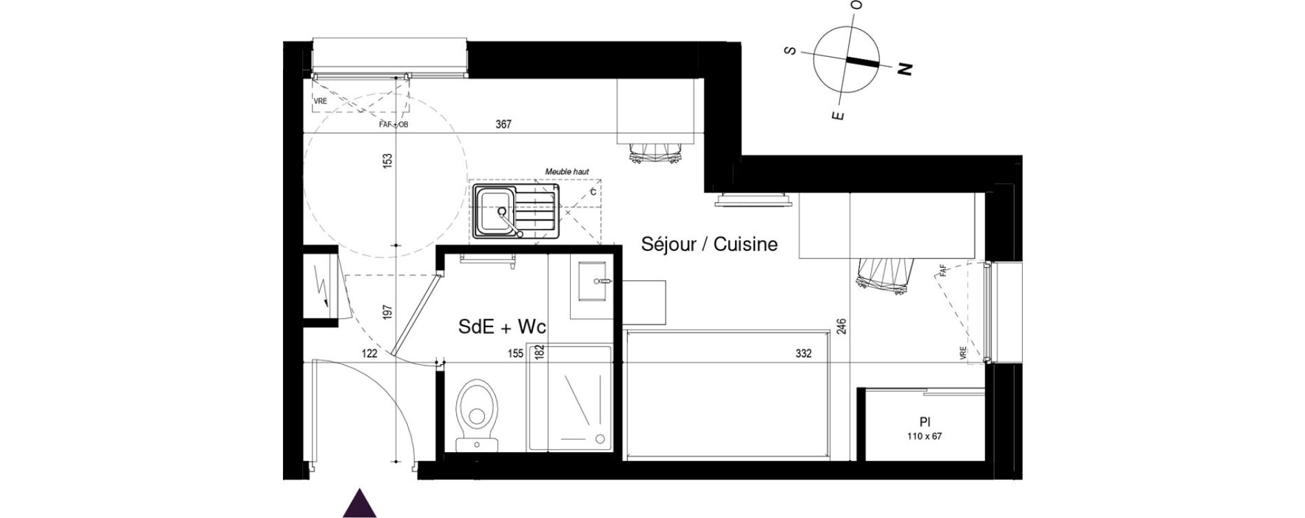 Appartement T1 meubl&eacute; de 18,31 m2 &agrave; Rennes Beauregard rennes