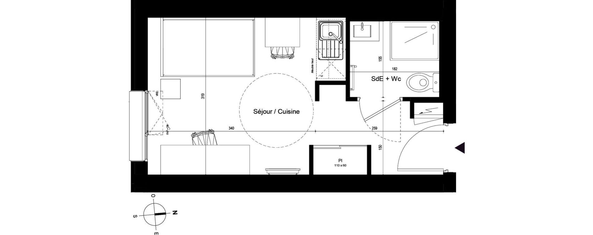 Appartement T1 meubl&eacute; de 18,18 m2 &agrave; Rennes Beauregard