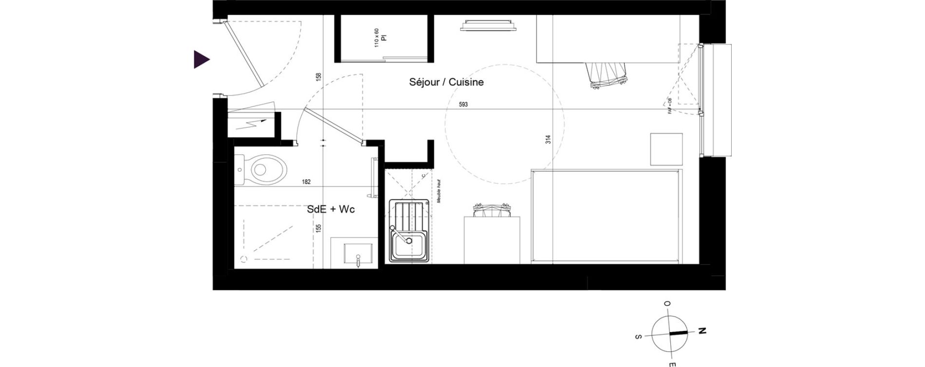 Appartement T1 meubl&eacute; de 18,00 m2 &agrave; Rennes Beauregard rennes
