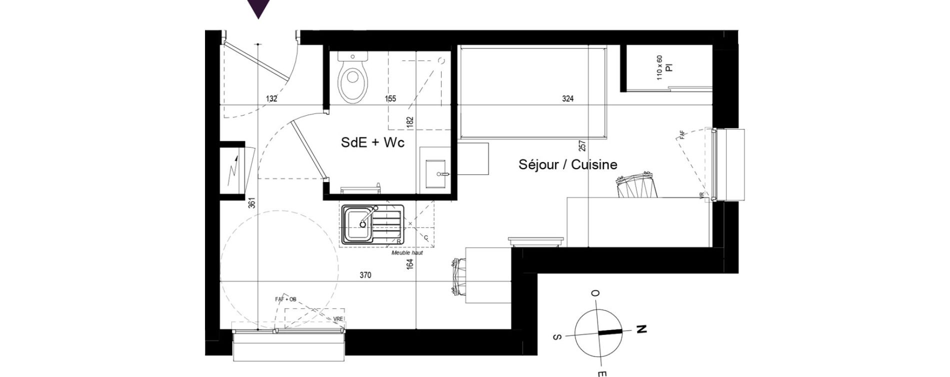 Appartement T1 meubl&eacute; de 19,16 m2 &agrave; Rennes Beauregard rennes