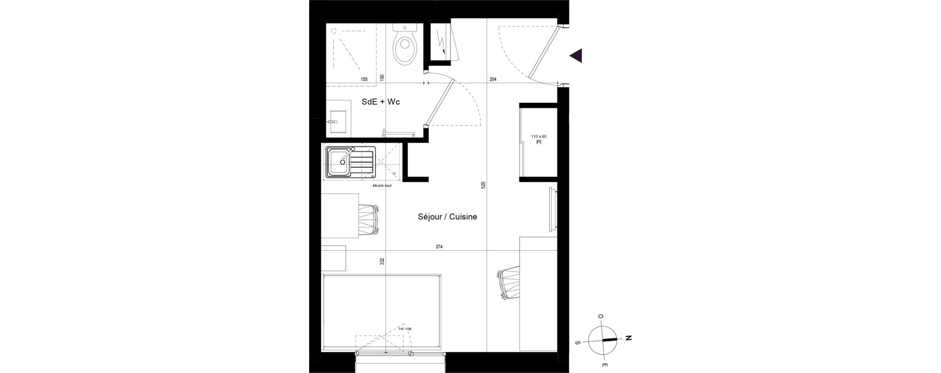 Appartement T1 meubl&eacute; de 18,87 m2 &agrave; Rennes Beauregard rennes