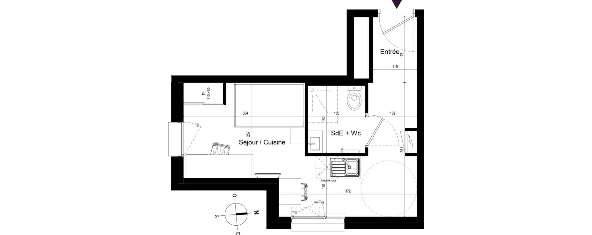 Appartement T1 meubl&eacute; de 21,33 m2 &agrave; Rennes Beauregard rennes