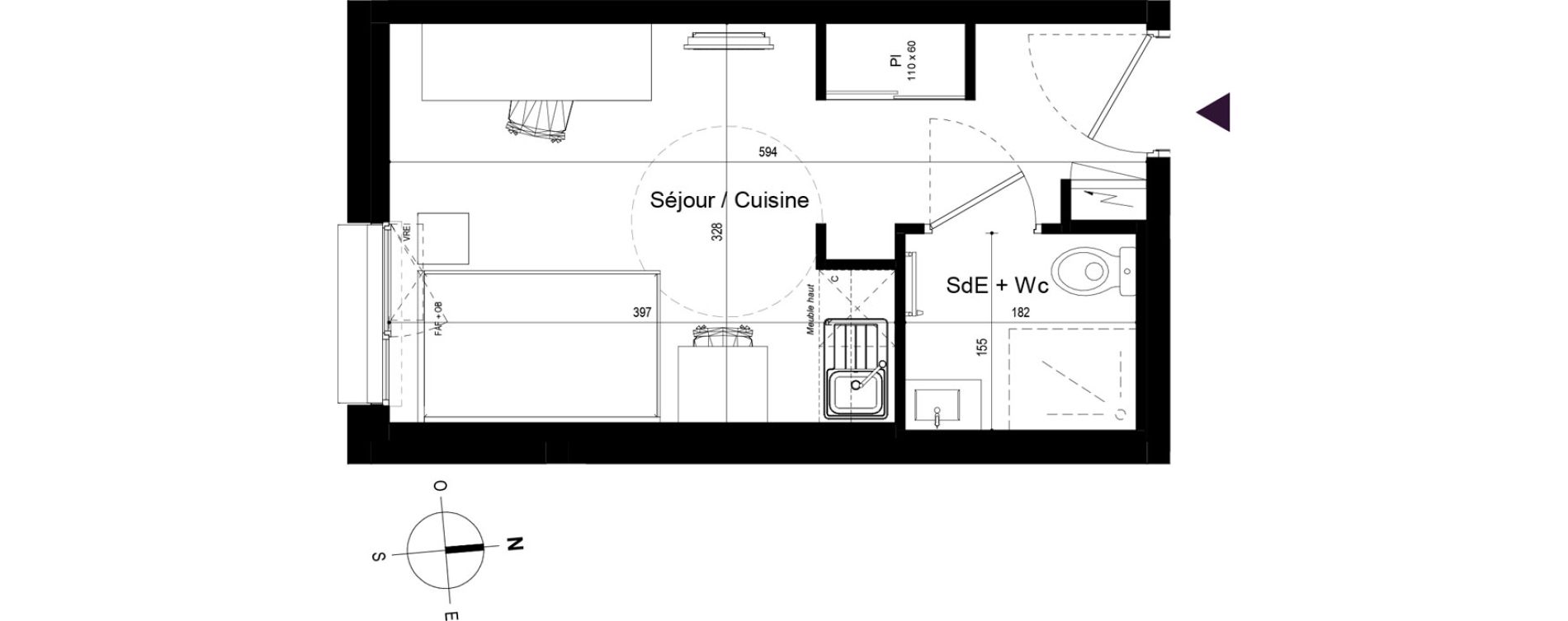Appartement T1 meubl&eacute; de 18,03 m2 &agrave; Rennes Beauregard rennes