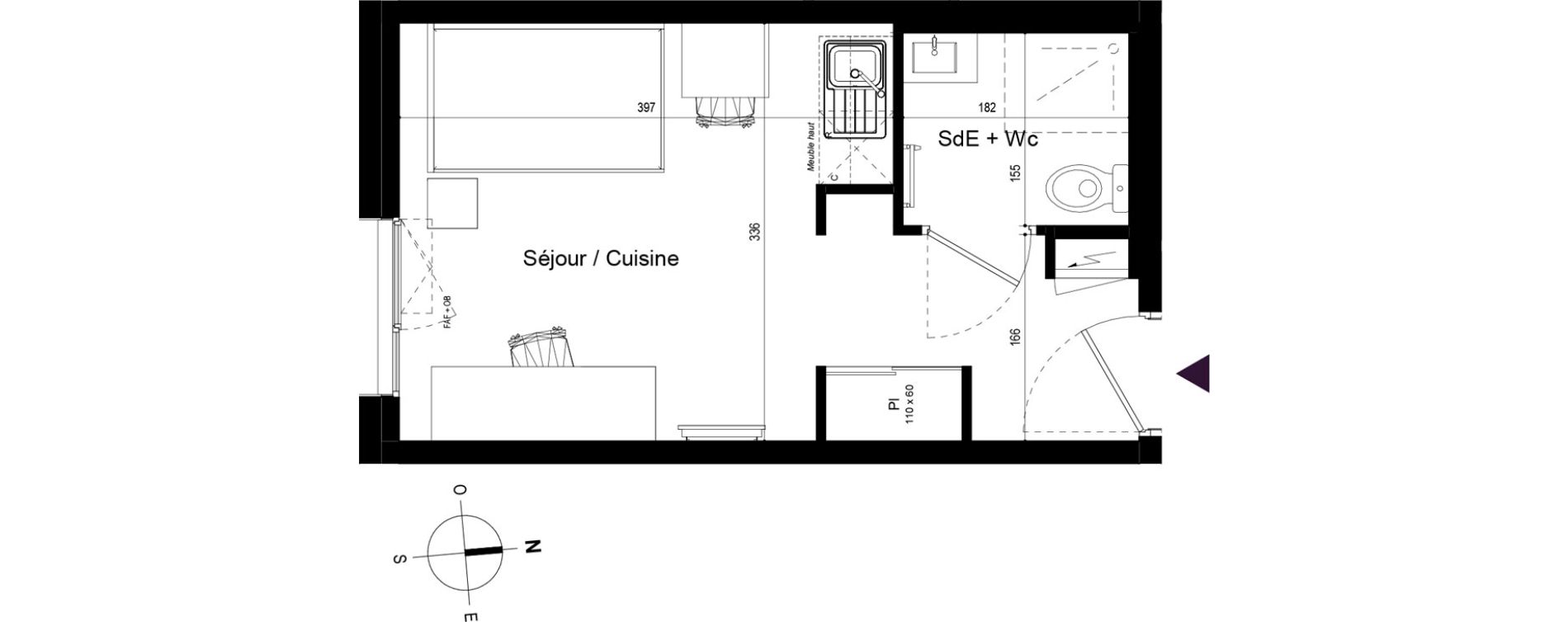 Appartement T1 meubl&eacute; de 19,03 m2 &agrave; Rennes Beauregard rennes