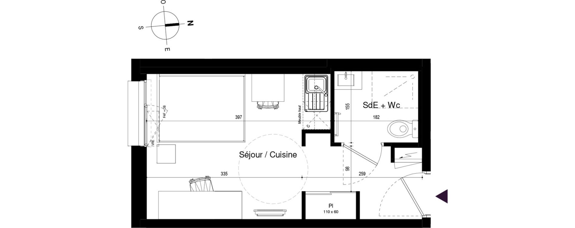 Appartement T1 meubl&eacute; de 18,03 m2 &agrave; Rennes Beauregard rennes