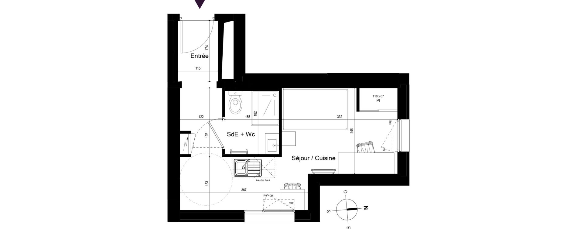 Appartement T1 meubl&eacute; de 20,32 m2 &agrave; Rennes Beauregard rennes
