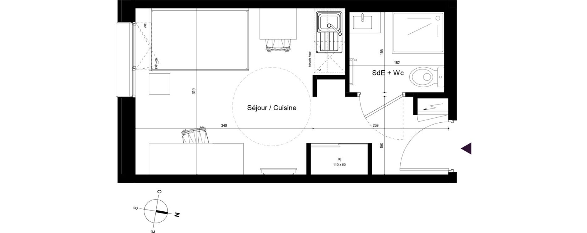 Appartement T1 meubl&eacute; de 18,18 m2 &agrave; Rennes Beauregard rennes