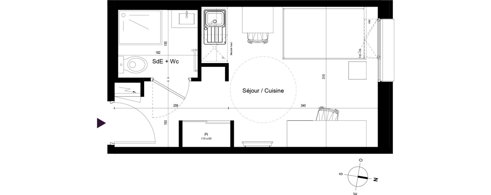 Appartement T1 meubl&eacute; de 18,18 m2 &agrave; Rennes Beauregard rennes