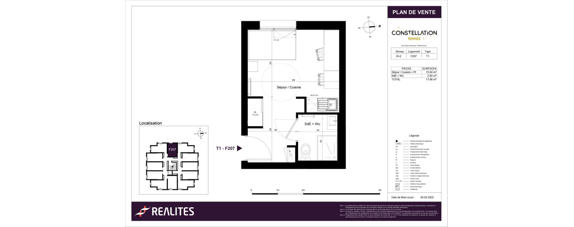 Appartement T1 meubl&eacute; de 17,86 m2 &agrave; Rennes Beauregard rennes