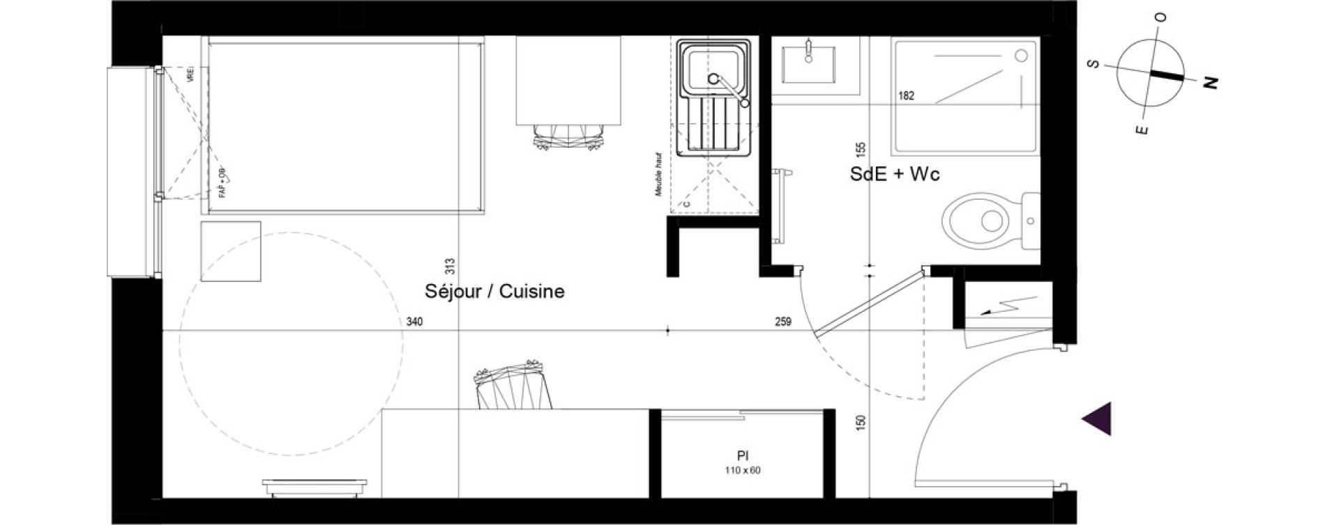 Appartement T1 meubl&eacute; de 17,91 m2 &agrave; Rennes Beauregard rennes