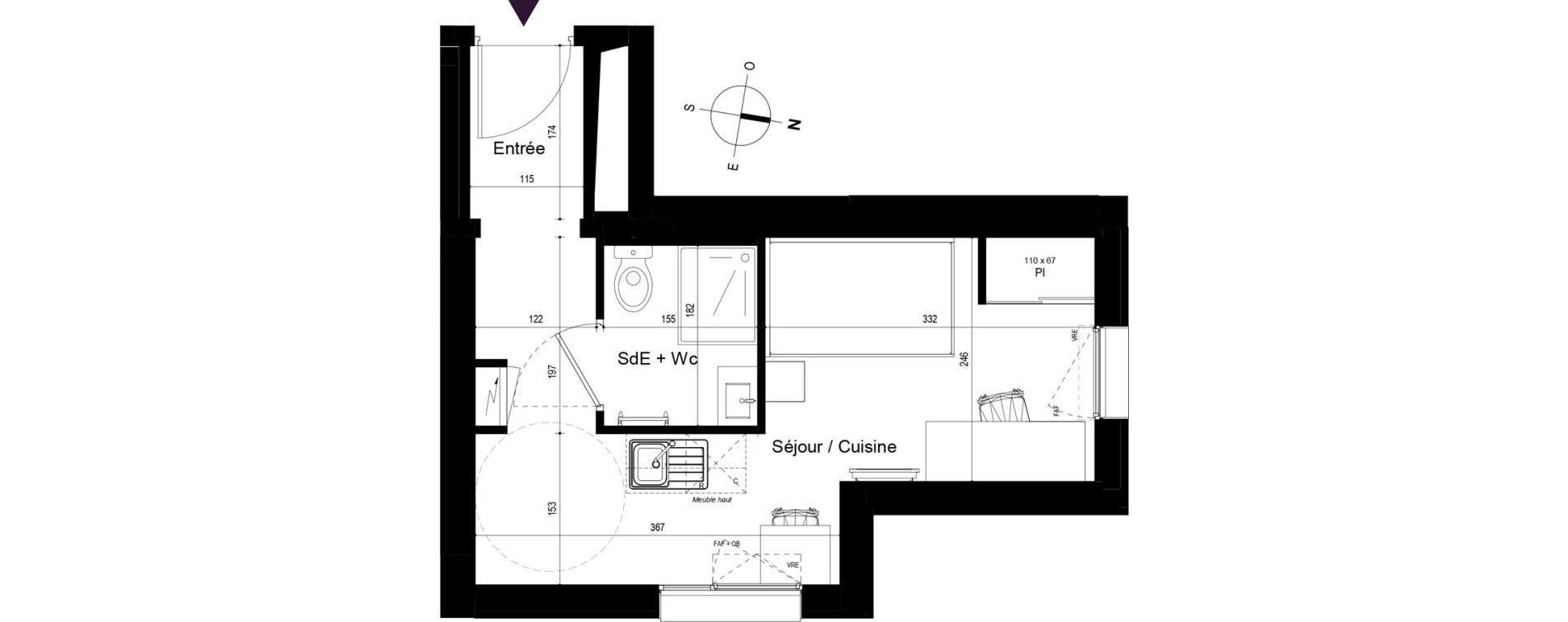 Appartement T1 meubl&eacute; de 20,32 m2 &agrave; Rennes Beauregard rennes