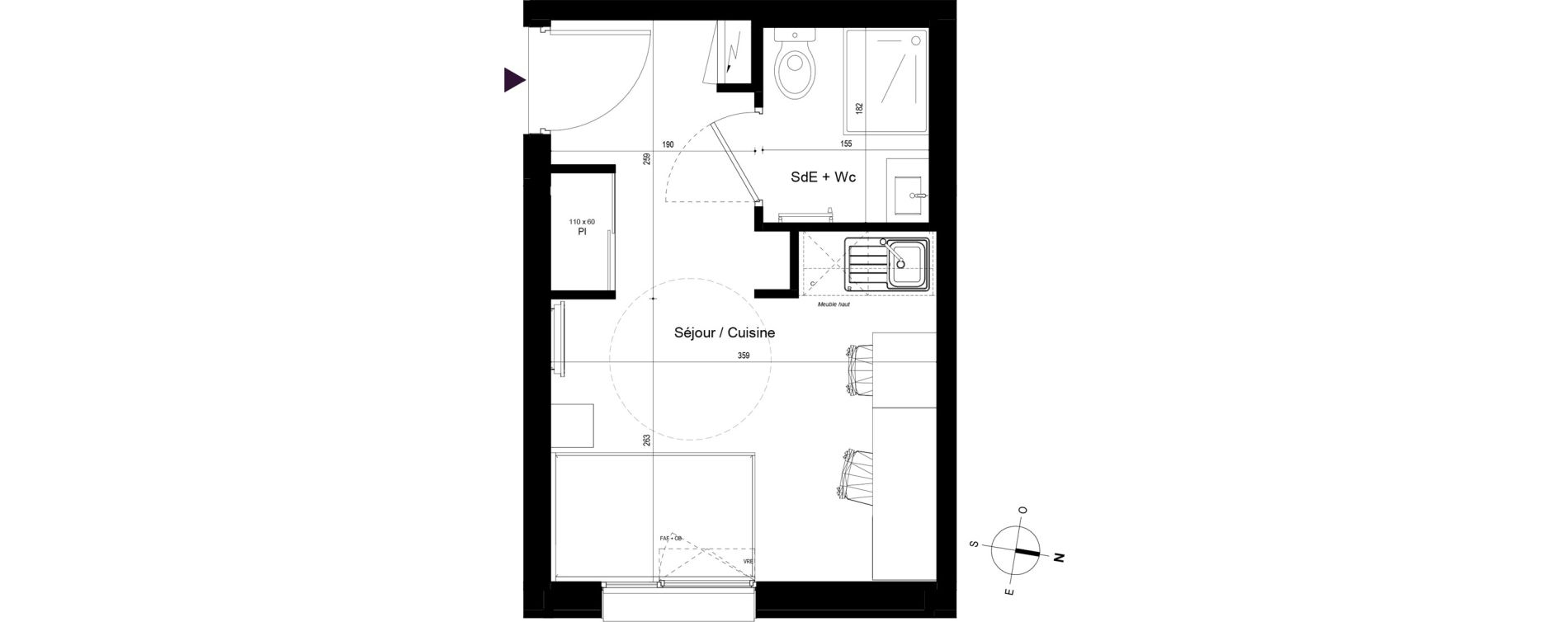 Appartement T1 meubl&eacute; de 17,86 m2 &agrave; Rennes Beauregard rennes