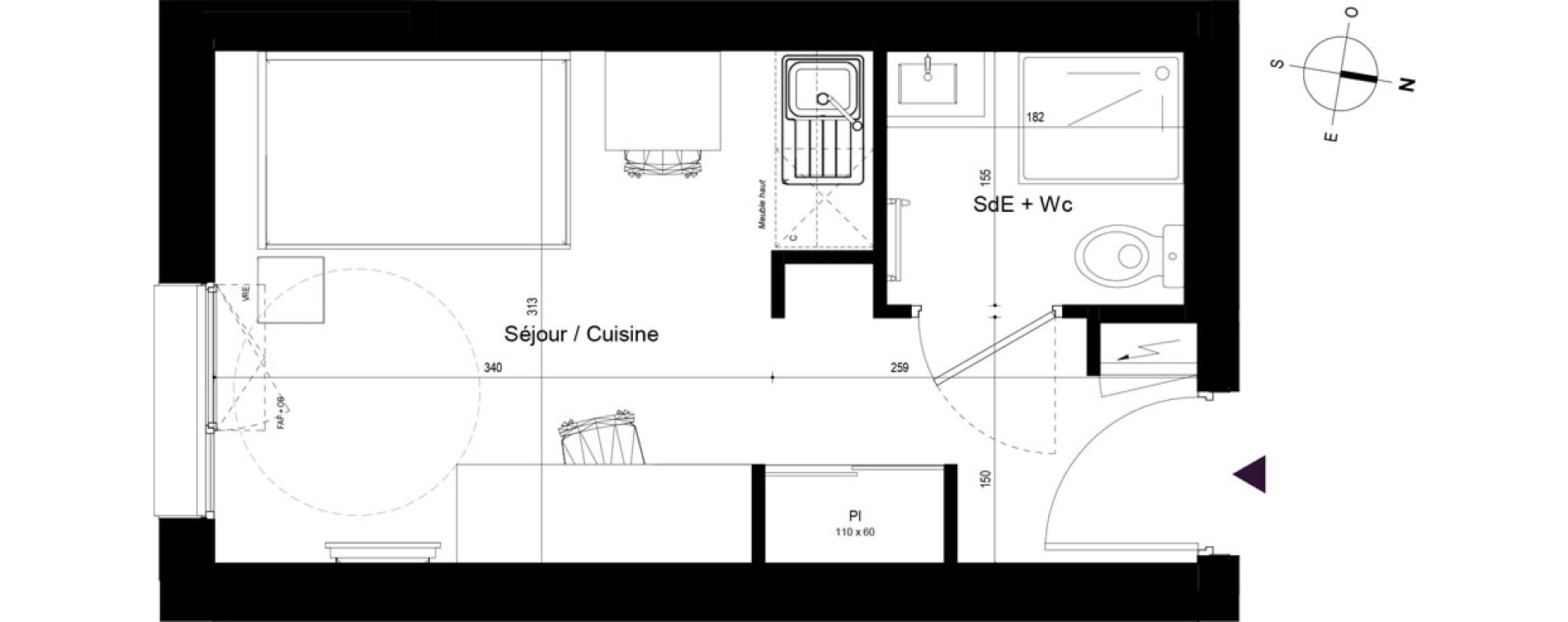 Appartement T1 meubl&eacute; de 17,91 m2 &agrave; Rennes Beauregard rennes