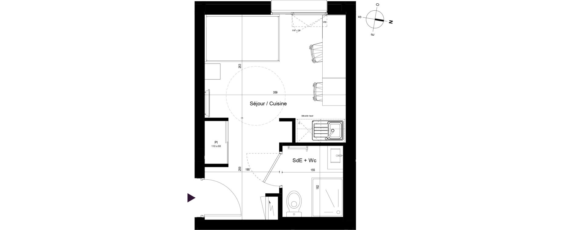 Appartement T1 meubl&eacute; de 17,86 m2 &agrave; Rennes Beauregard
