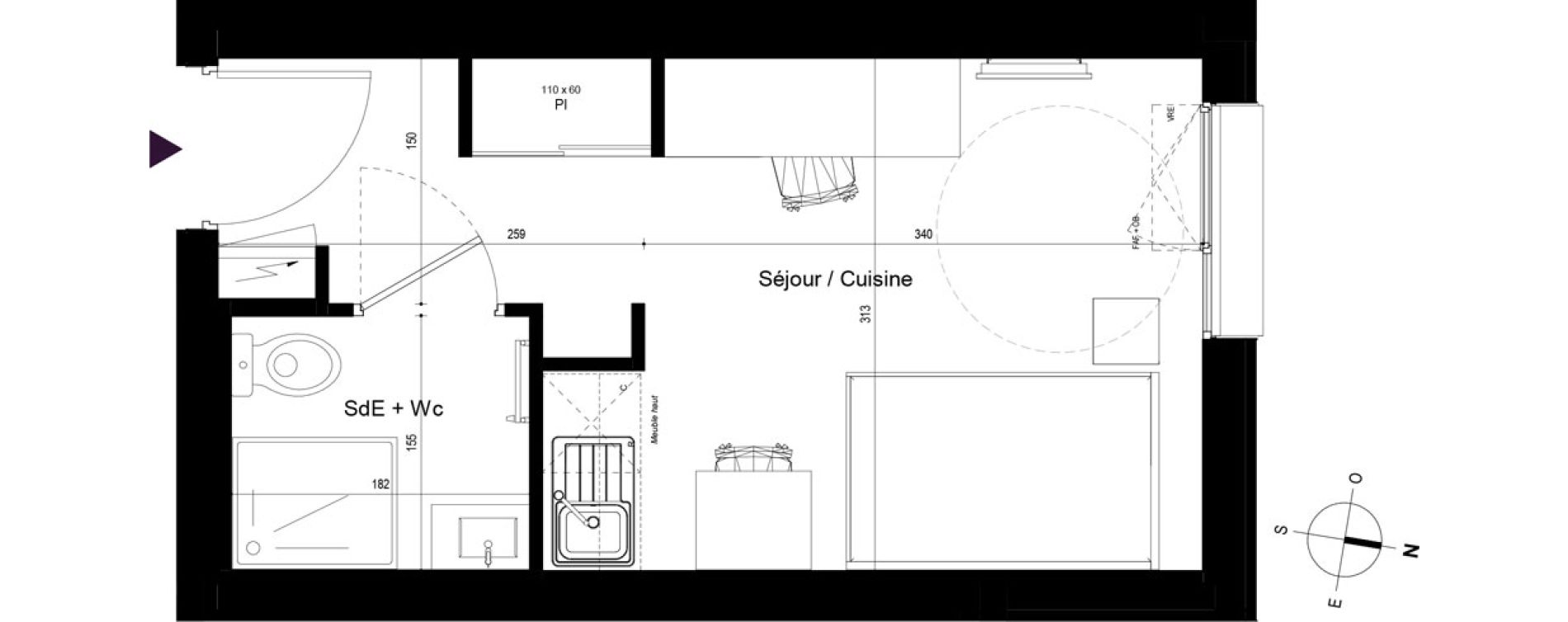 Appartement T1 meubl&eacute; de 17,91 m2 &agrave; Rennes Beauregard