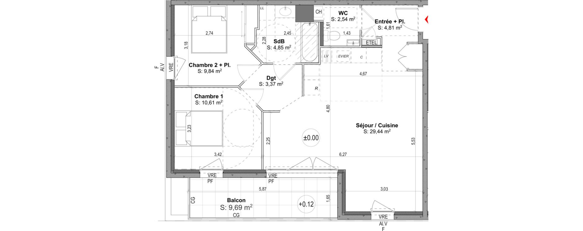 Appartement T3 de 65,46 m2 &agrave; Rennes La poterie