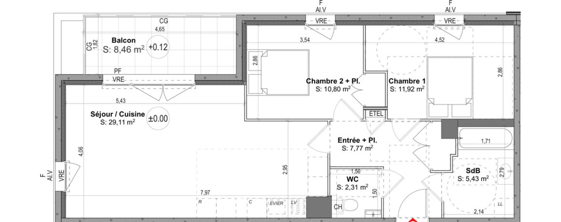 Appartement T3 de 67,34 m2 &agrave; Rennes La poterie