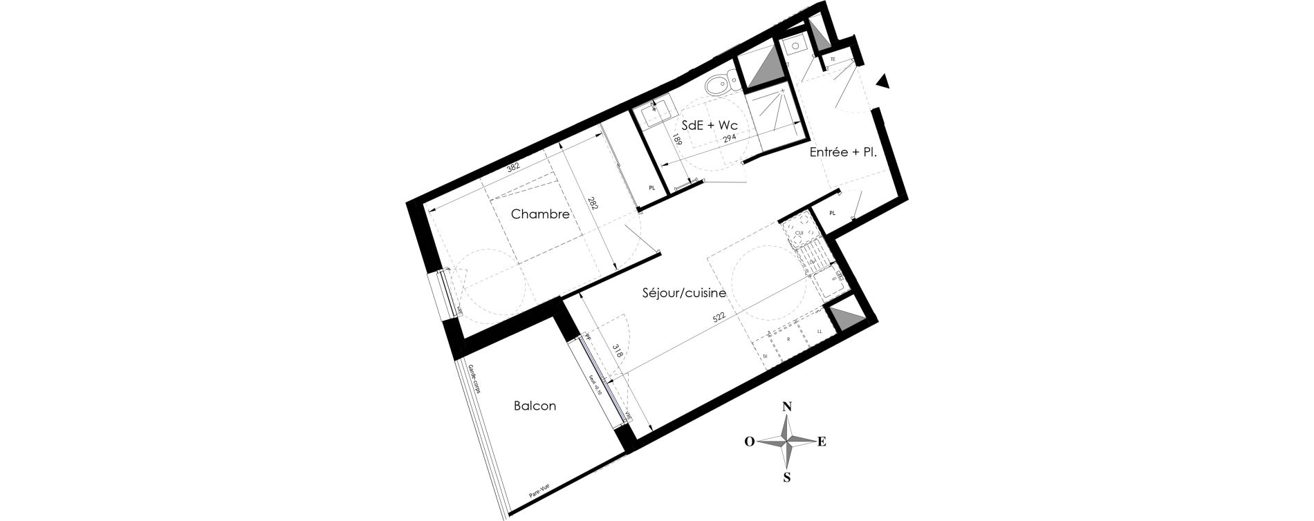 Appartement T2 de 41,60 m2 &agrave; Rennes Cimetiere de l'est