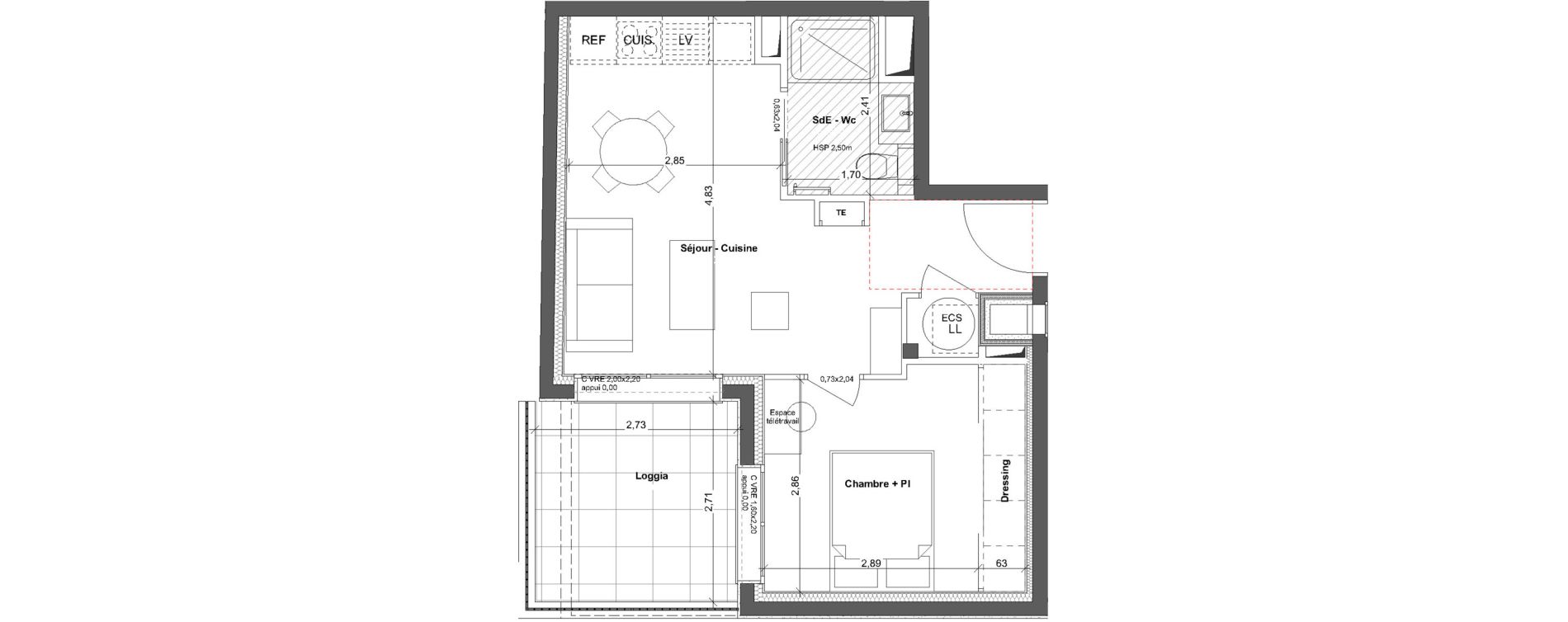 Appartement T2 de 34,35 m2 &agrave; Rennes Les lices