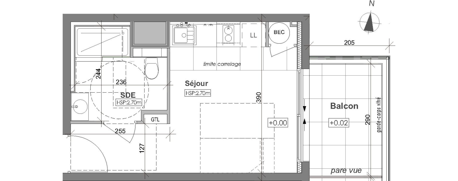 Appartement T1 de 20,80 m2 &agrave; Rennes Arsenal - redon