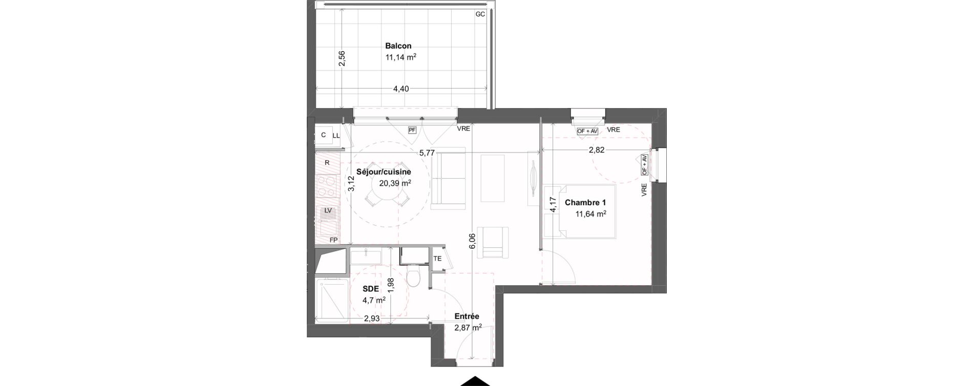 Appartement T2 de 39,60 m2 &agrave; Rennes Patton