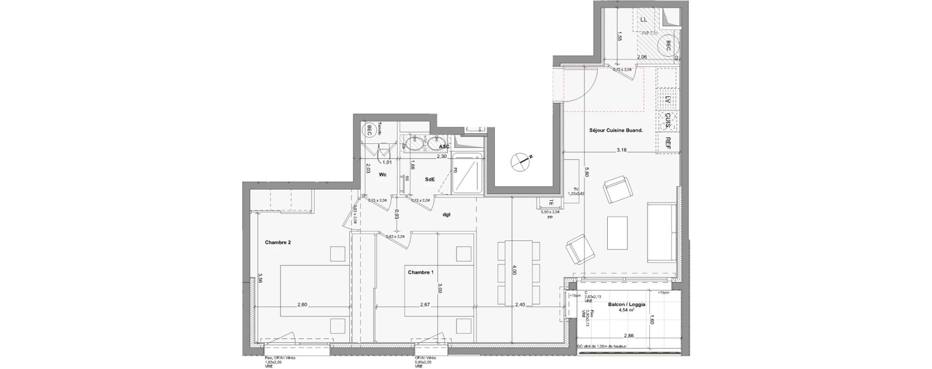 Appartement T3 de 60,44 m2 &agrave; Rennes Le landry