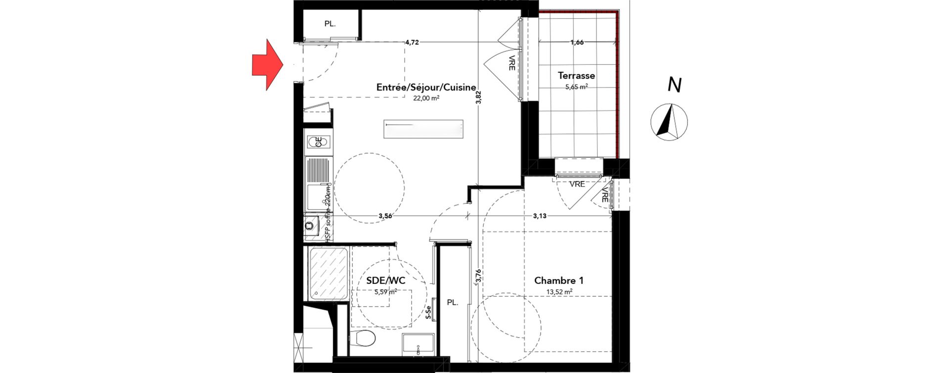 Appartement T2 de 41,11 m2 &agrave; Rennes Sainte-therese - quineleu