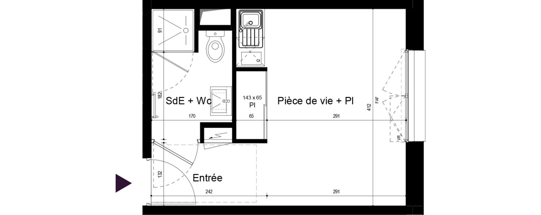 Appartement T1 meubl&eacute; de 20,94 m2 &agrave; Rennes Les gayeulles