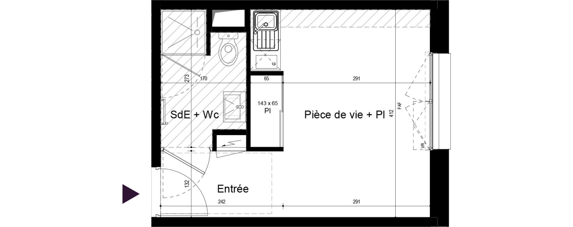 Appartement T1 meubl&eacute; de 20,94 m2 &agrave; Rennes Les gayeulles