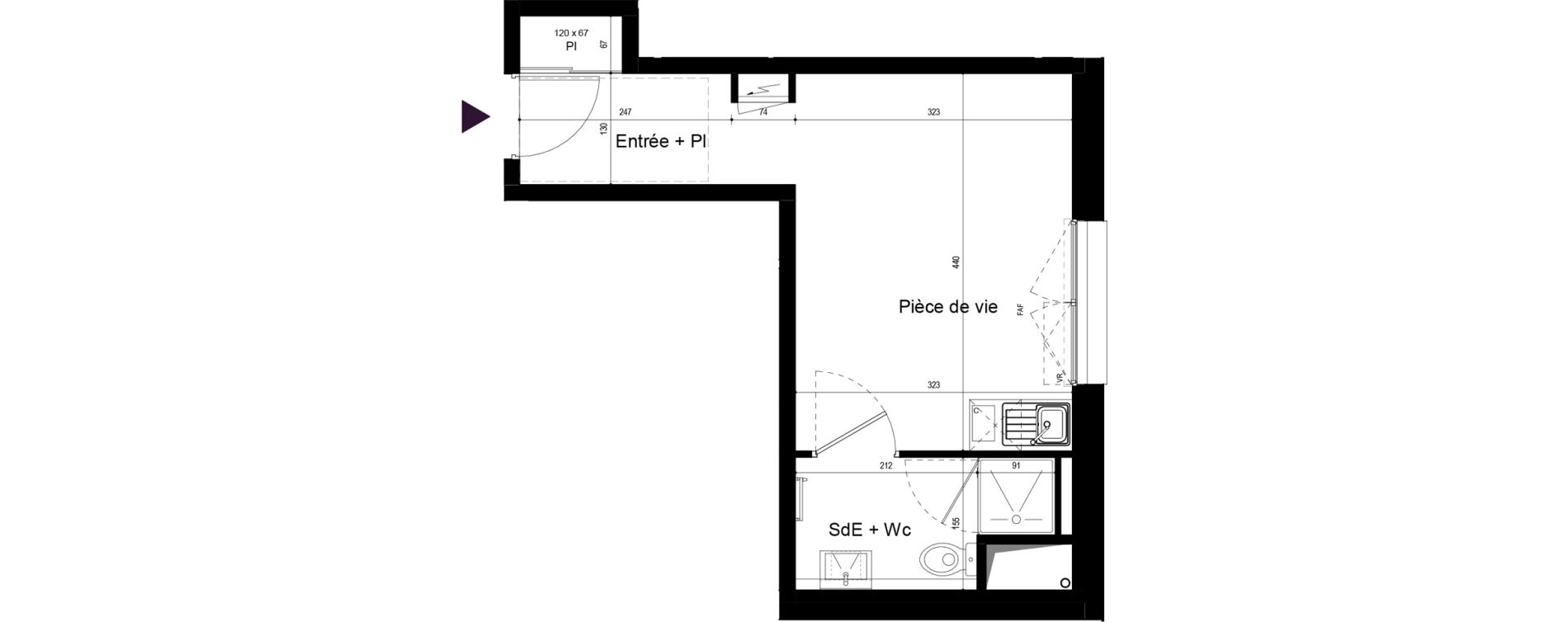Appartement T1 meubl&eacute; de 23,05 m2 &agrave; Rennes Les gayeulles