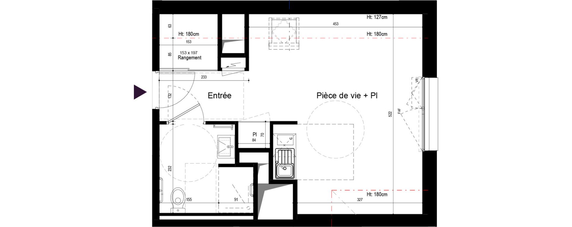 Appartement T1 meubl&eacute; de 27,26 m2 &agrave; Rennes Les gayeulles
