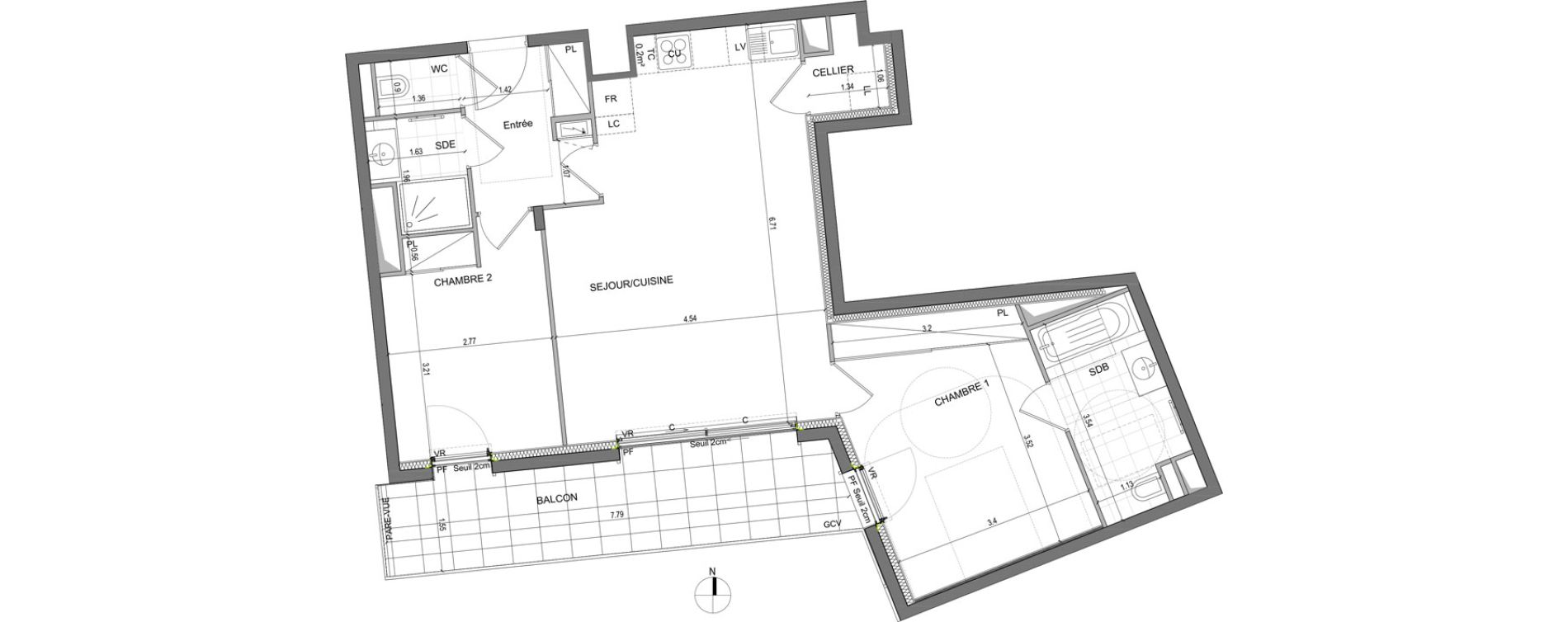 Appartement T3 de 69,02 m2 &agrave; Rennes Baud chardonnet