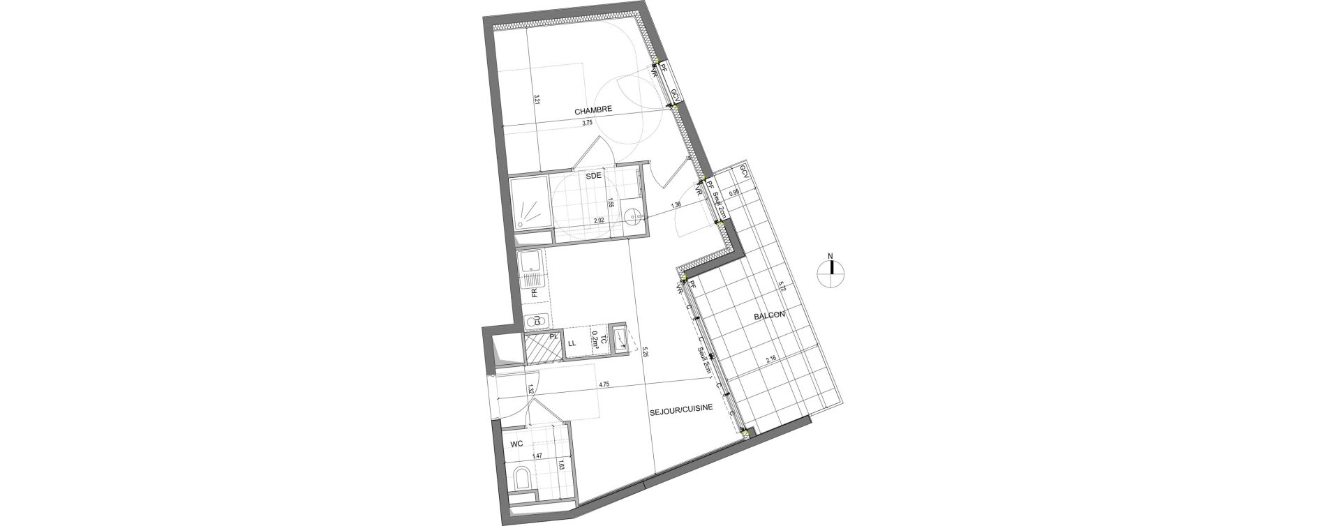 Appartement T2 de 41,08 m2 &agrave; Rennes Baud chardonnet