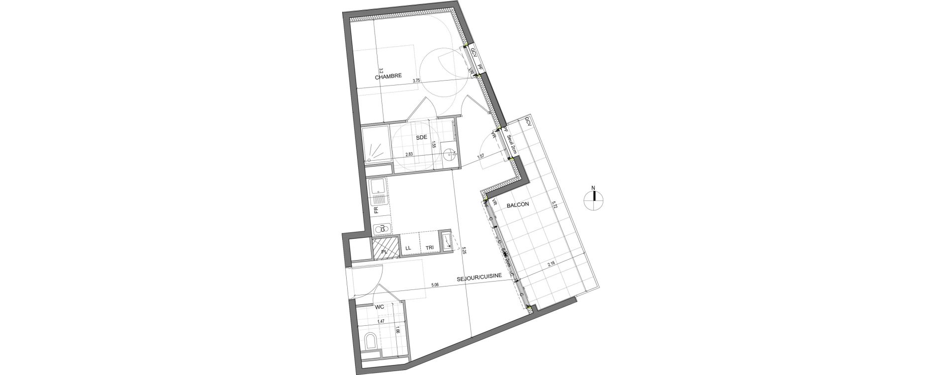 Appartement T2 de 41,34 m2 &agrave; Rennes Baud chardonnet