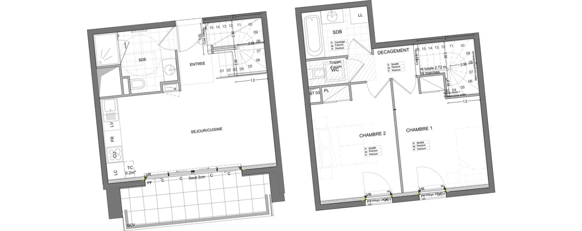 Duplex T3 de 62,48 m2 &agrave; Rennes Baud chardonnet