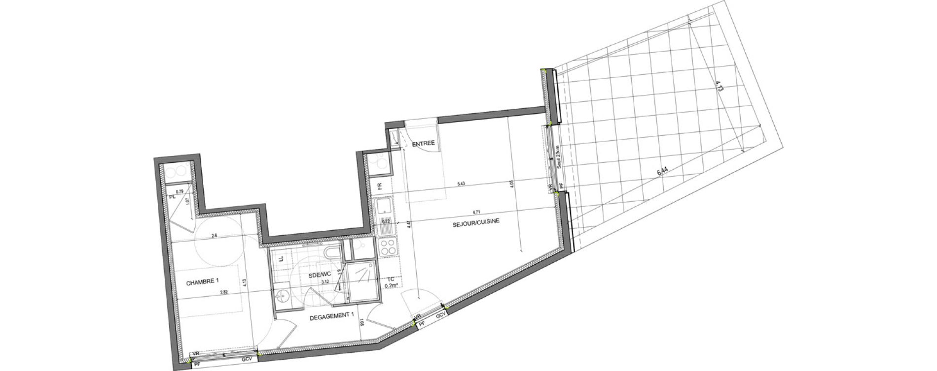 Appartement T2 de 47,23 m2 &agrave; Rennes Baud chardonnet