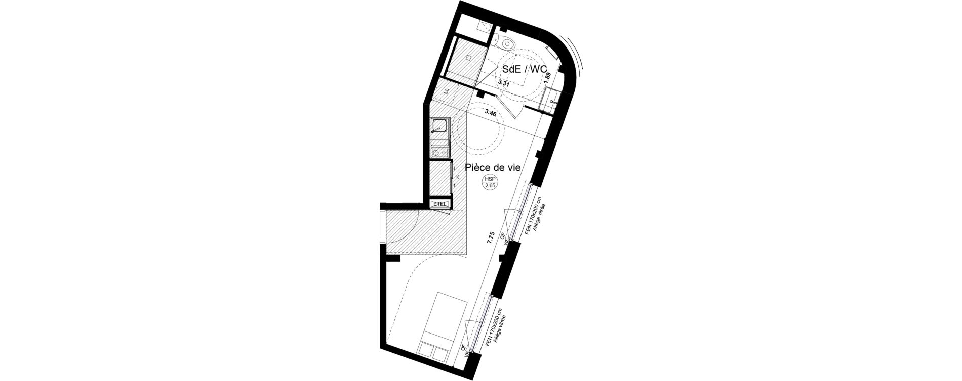 Appartement T1 meubl&eacute; de 28,34 m2 &agrave; Rennes Atalante beaulieu