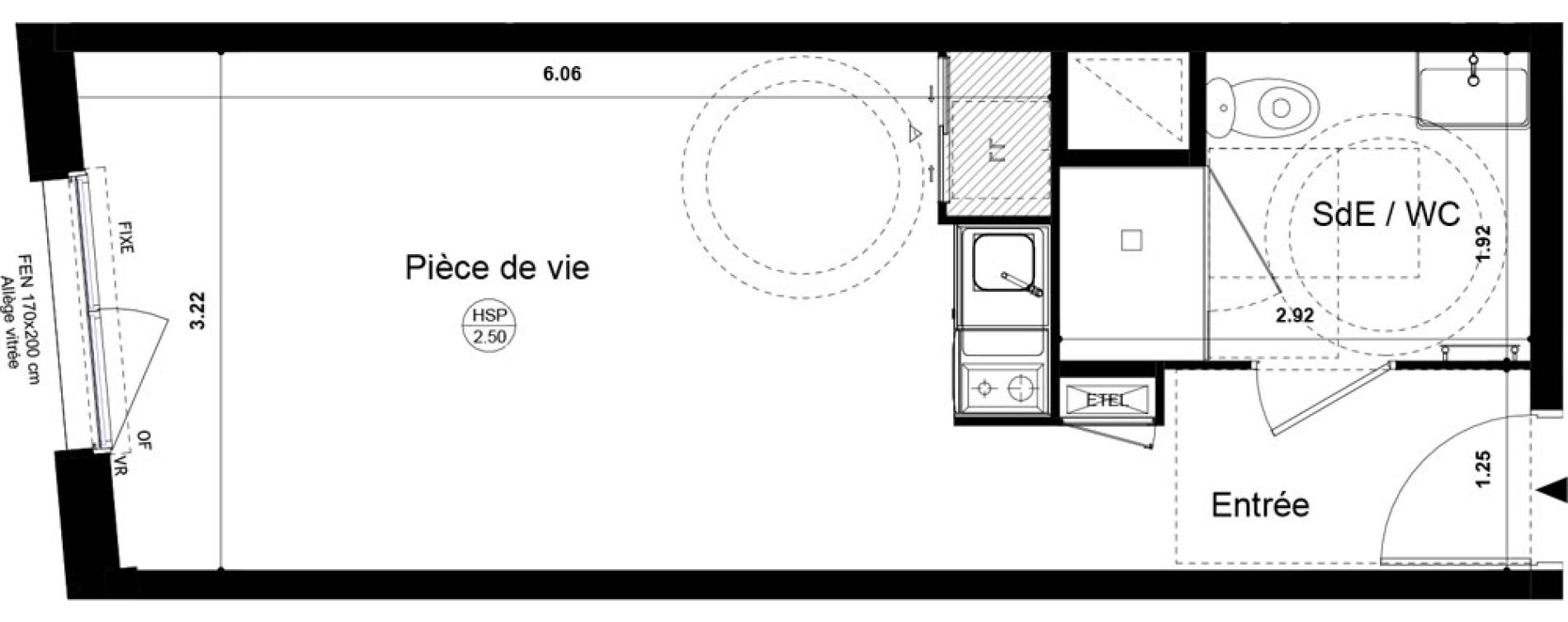 Appartement T1 meubl&eacute; de 27,44 m2 &agrave; Rennes Atalante beaulieu