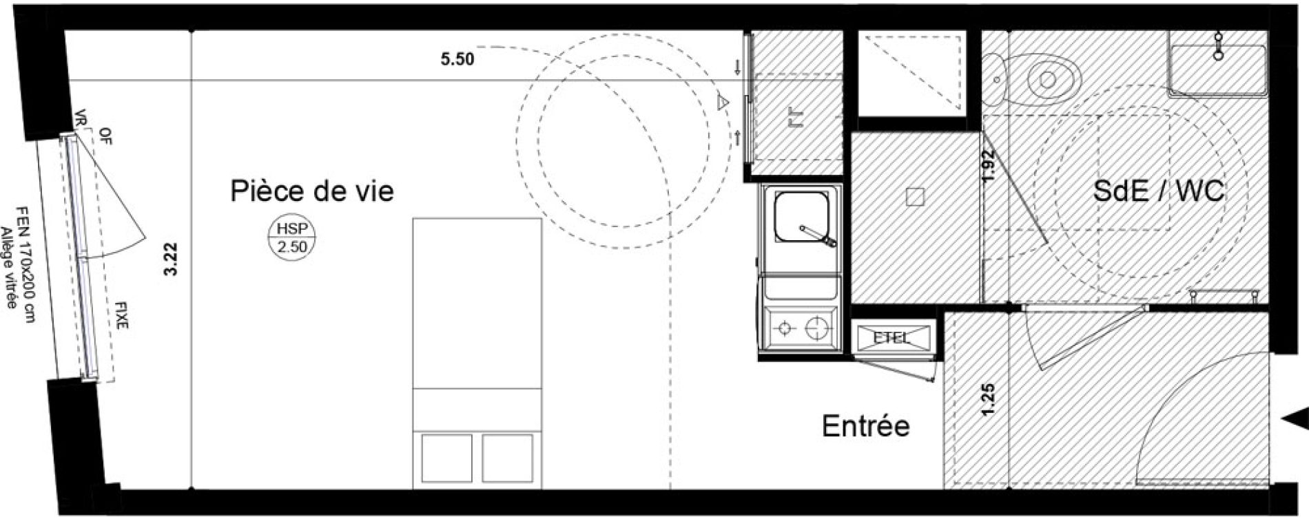 Appartement T1 meubl&eacute; de 25,47 m2 &agrave; Rennes Atalante beaulieu