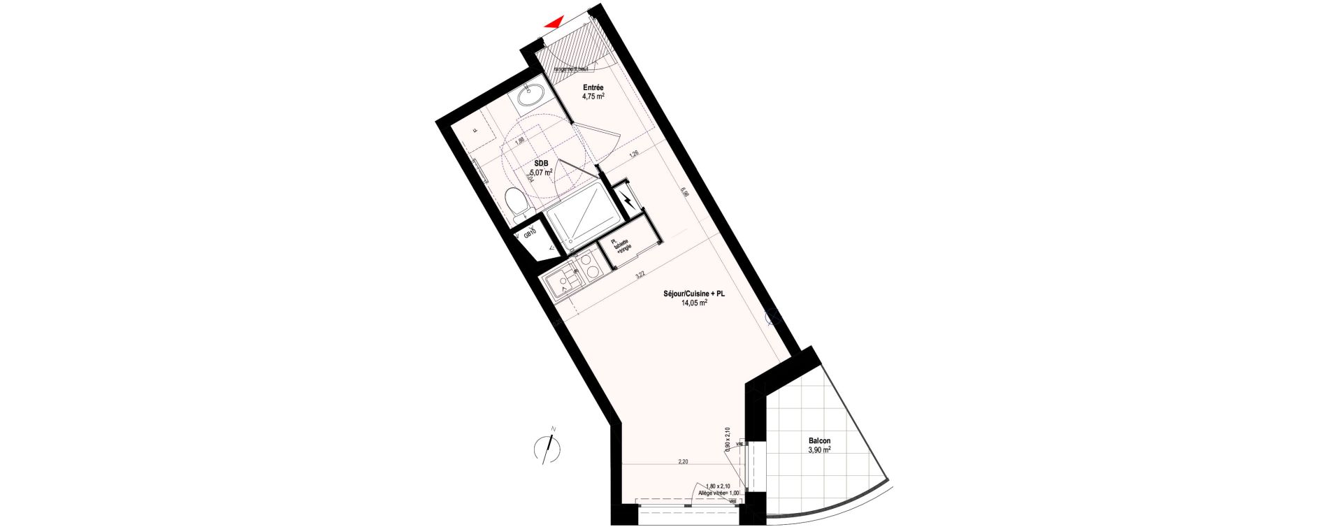 Appartement T1 de 23,87 m2 &agrave; Rennes Saint-martin