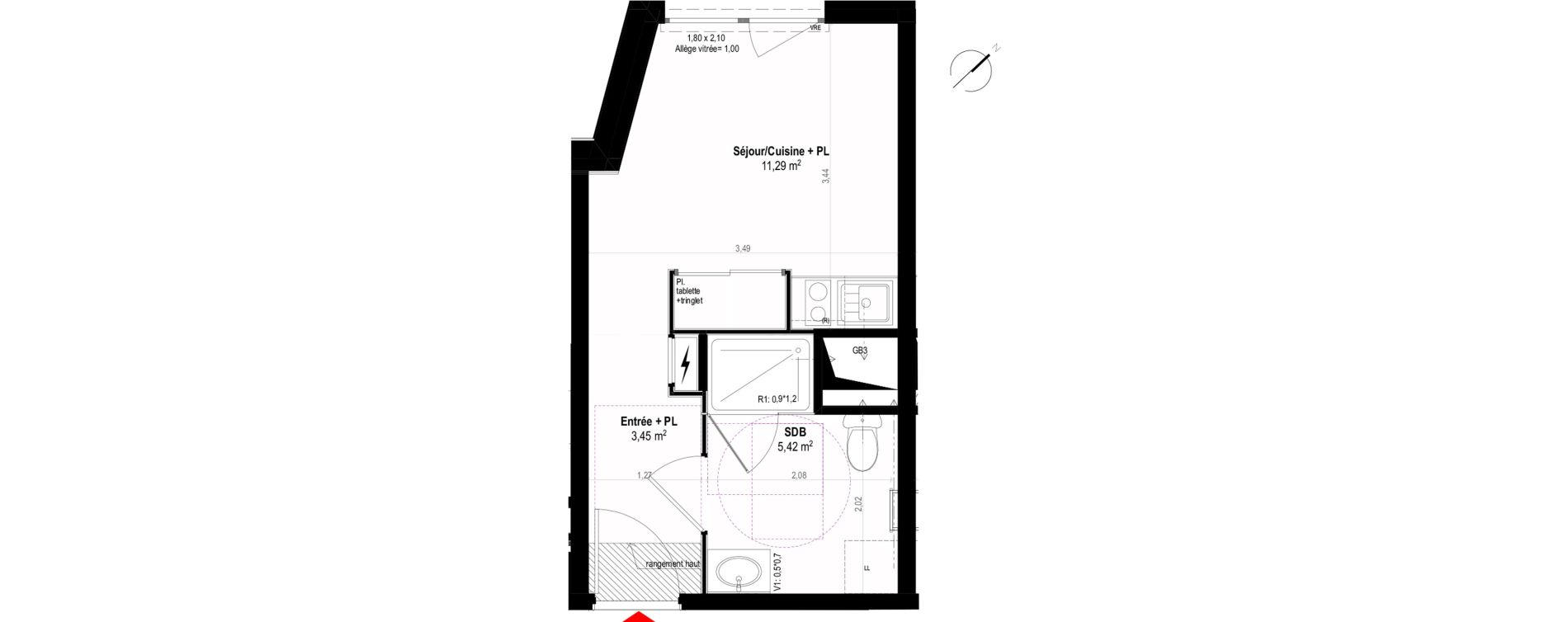 Appartement T1 de 20,16 m2 &agrave; Rennes Saint-martin