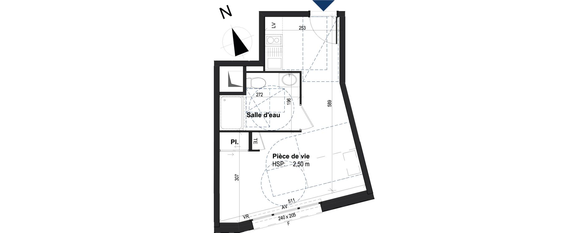 Appartement T1 de 24,55 m2 &agrave; Rennes Villejean