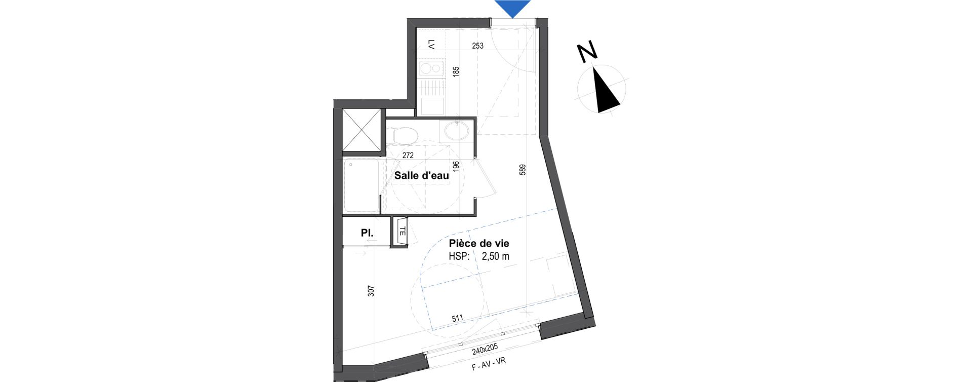 Appartement T1 de 24,55 m2 &agrave; Rennes Villejean