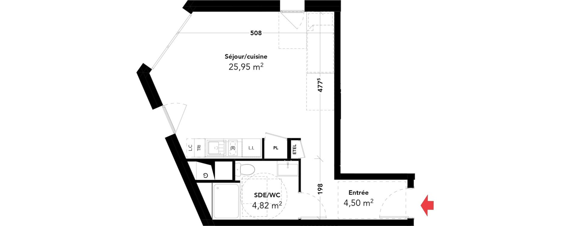 Appartement T1 de 35,27 m2 &agrave; Rennes Cleunay