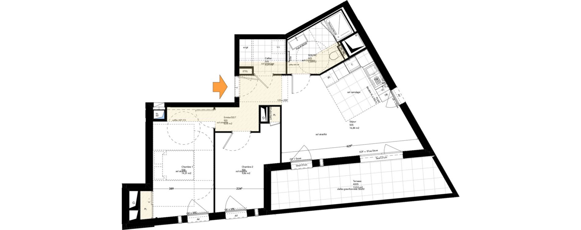 Appartement T3 de 61,06 m2 &agrave; Rennes Cleunay